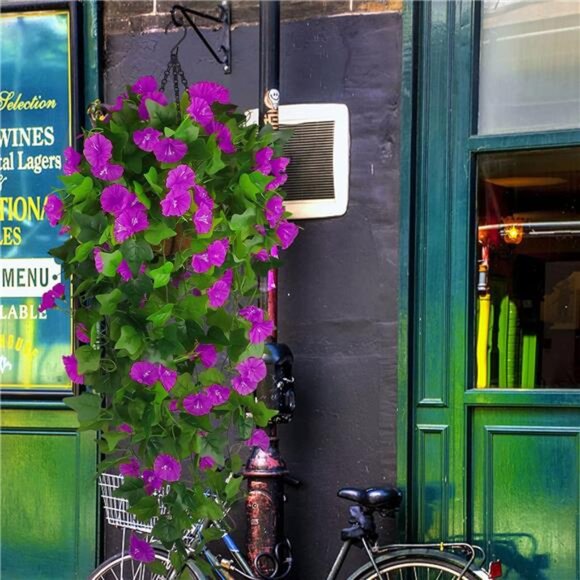 Artificial Fake Hanging Flowers Plants Basket for Spring Outdoor Outside - Picture 4 of 7